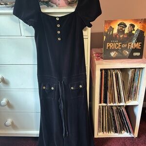 Vintage Juicy Couture Y2K Velour Jumpsuit Romper Small Black Gold Buttons Rare S